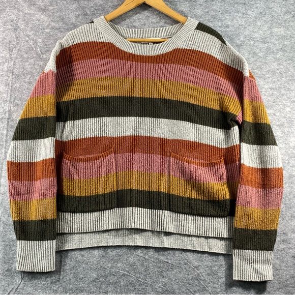 Madewell Sweaters - Madewell Womens Multicolor‎ Striped Long Sleeve 2 Front Pocket Sweater Size M
